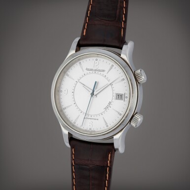 View full screen - View 1 of Lot 357. Master Reveil Memovox, Reference 141.8.97/1 | A stainless steel wristwatch with alarm and date | Circa 2002.