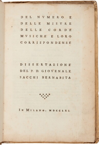 View full screen - View 1 of Lot 103. G. Sacchi. Del numero e delle misure delle corde musiche, first edition, 1761.