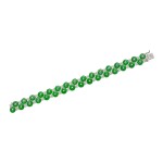 JADEITE 'HUAIGU' AND DIAMOND BRACELET | 天然翡翠雕「懷古」 配 鑽石 手鏈