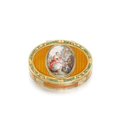 View full screen - View 1 of Lot 68. A three-colour gold and enamel snuff box, Jean-Joseph Barrière, Paris, 1776.