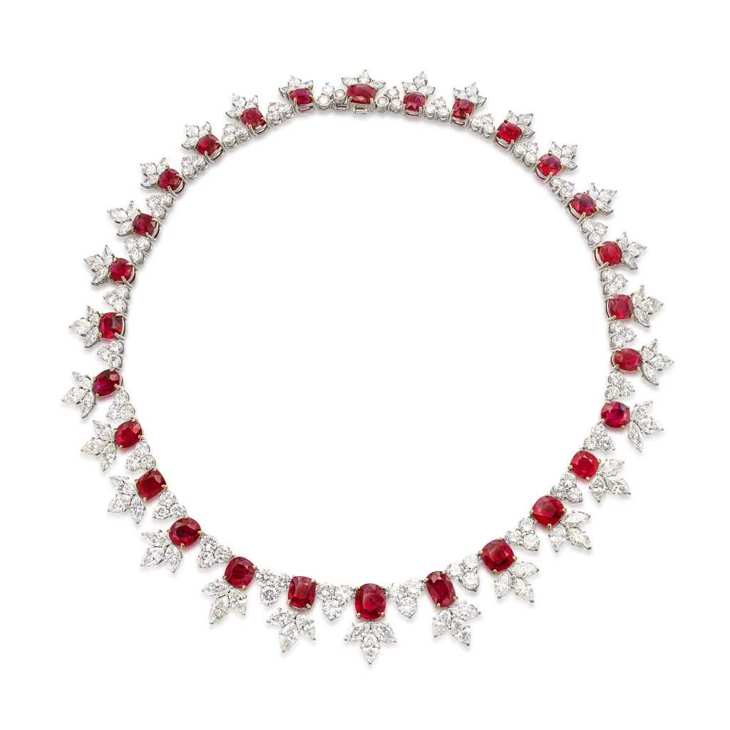 View full screen - View 1 of Lot 1692. Ruby and Diamond Necklace | 天然 「緬甸」未經加熱紅寶石 配 鑽石 項鍊(紅寶石總重約56.47克拉).