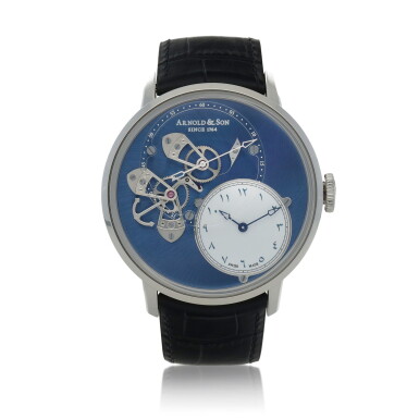 View full screen - View 1 of Lot 538. Dial Side True Beat, Ref. 1ATAS.U02A Limited edition stainless steel wristwatch with dead beat seconds and Arabic dial Circa 2017 | Arnold & Son 1ATAS.U02A型號「Dial Side True Beat」限量版精鋼腕錶備跳秒裝置,錶盤飾阿拉伯數字,年份約2017.