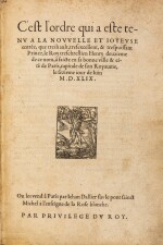 C'est l'ordre qui a este tenu a la nouvelle et ioyeuse entrée... Paris, Dallier, 1549. In-4. Reliure de Thompson. L’une des plus belles "entrées royales".