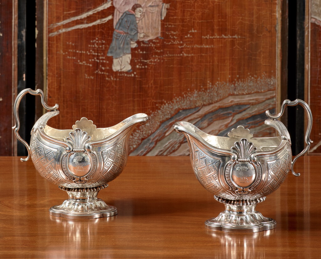 View full screen - View 1 of Lot 138. A Pair of George II Silver Sauce Boats Nicholas Sprimont, London, 1746.