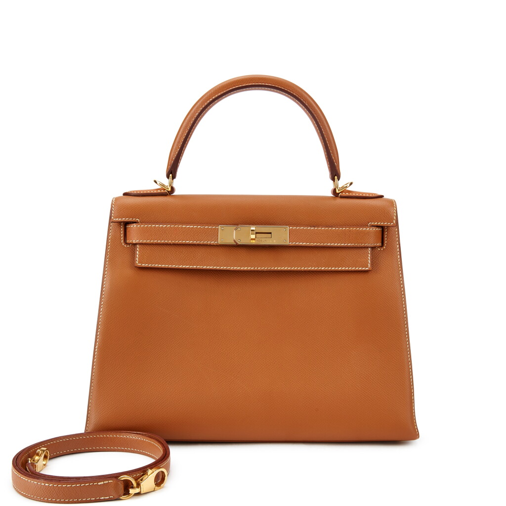 View full screen - View 1 of Lot 5549. Vintage Gold Courchevel Kelly 28 Sellier Gold Hardware, 1998.