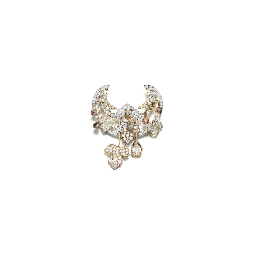 View full screen - View 1 of Lot 244. COLOURED DIAMOND AND DIAMOND BROOCH.