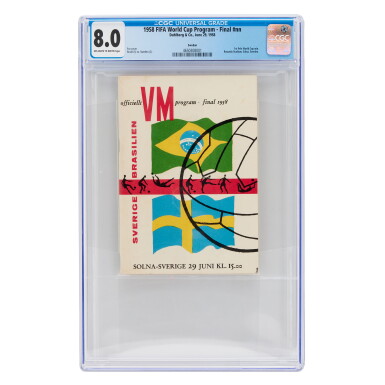 View full screen - View 1 of Lot 44. 1958 World Cup Final Program - CGC 8.0 | Sweden vs Brazil.