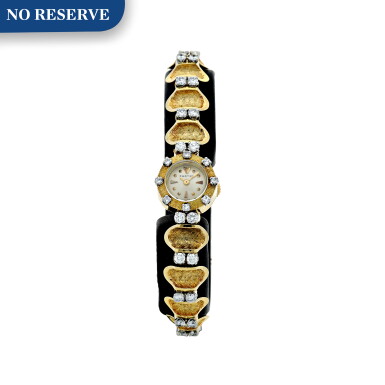 View full screen - View 1 of Lot 103. A LADY'S YELLOW GOLD AND DIAMOND-SET BRACELET WATCH, CIRCA 1975.