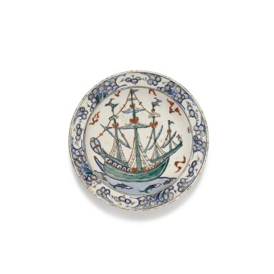 View full screen - View 1 of Lot 210. An Iznik polychrome pottery dish, Turkey, early 17th century.