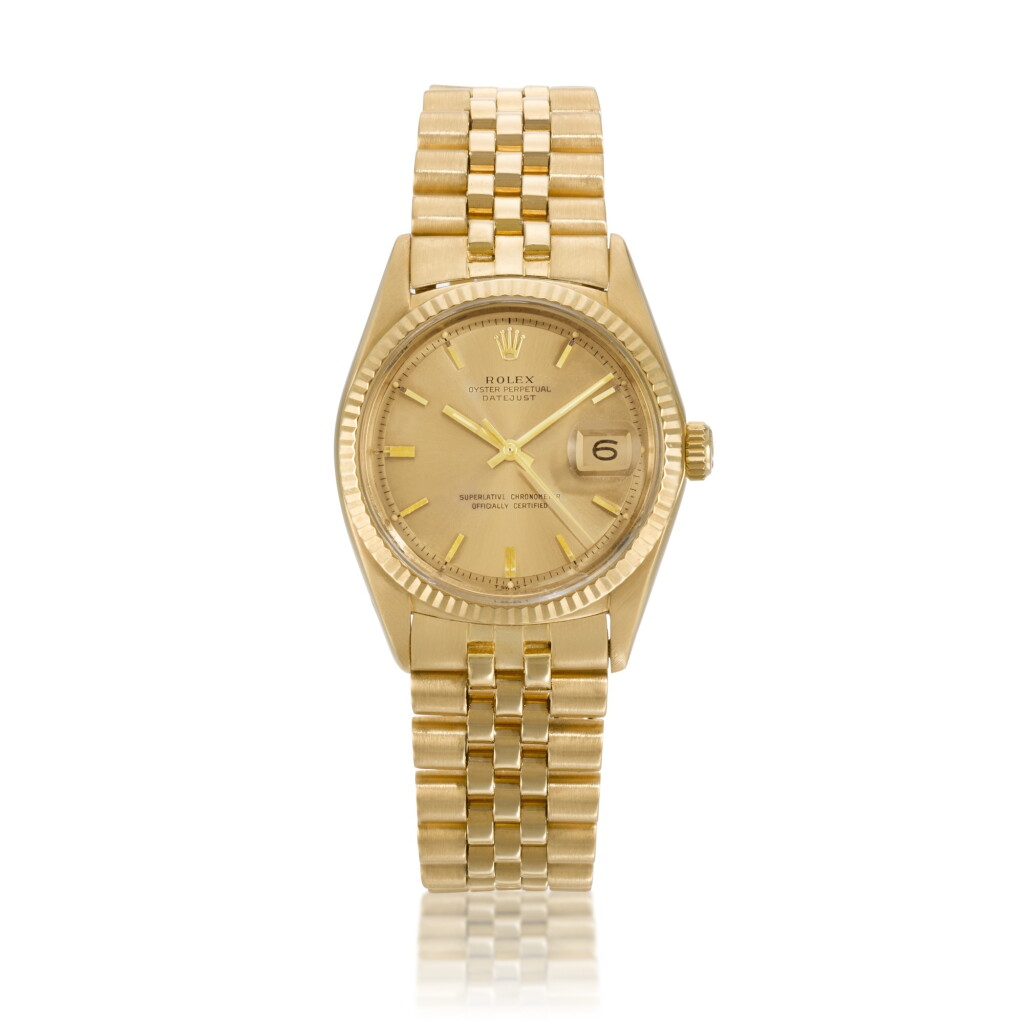 View full screen - View 1 of Lot 15. Datejust, Ref. 1601 Yellow Gold Wristwatch With Date And Bracelet Circa 1980.