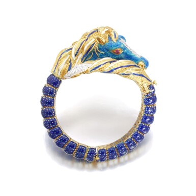 View full screen - View 1 of Lot 437. FRASCAROLO | ENAMEL, GEM-SET AND GOLD BRACELET.