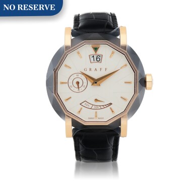 View full screen - View 1 of Lot 404. GRAFFSTAR, REF GS45DLCPG LIMITED EDITION PINK GOLD AND DLC-COATED STAINLESS STEEL WRISTWATCH WITH DATE AND POWER RESERVE INDICATION CIRCA 2012.