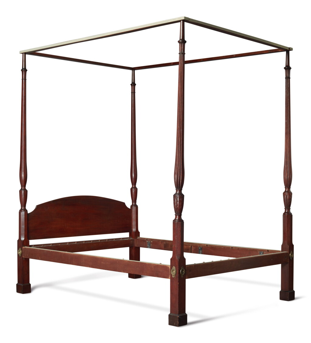 View full screen - View 1 of Lot 41. Very Fine and Rare Federal Carved Mahogany Marlboro-Foot Tester Bedstead, probably Rhode Island, circa 1780.