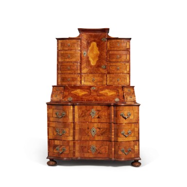 View full screen - View 1 of Lot 202. A South German or Austrian Baroque Inlaid Walnut Bureau Cabinet, Mid-18th Century.