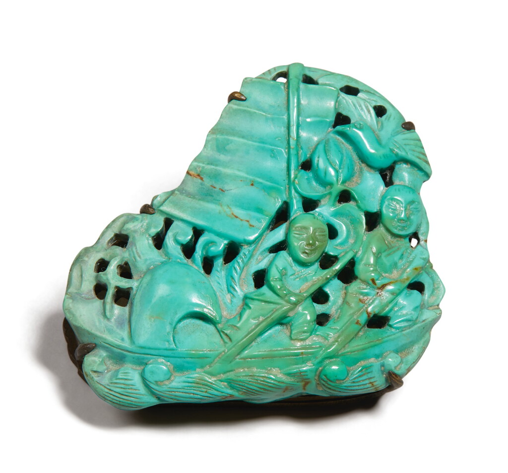 View full screen - View 1 of Lot 677. A turquoise 'figural' carving, 19th / 20th century.