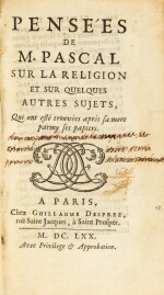 Pensées sur la religion... Paris, 1670. In-12. Reliure de l'époque. Édition originale.
