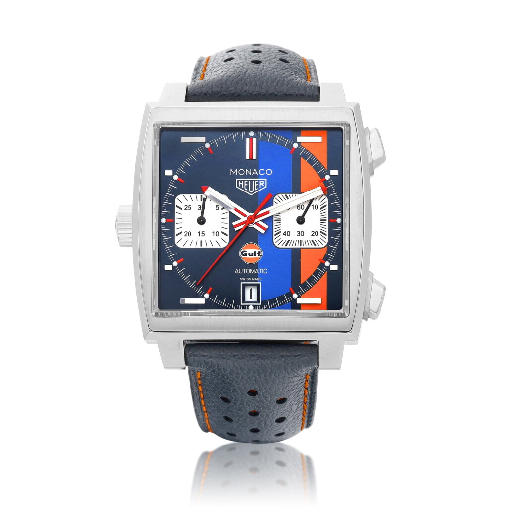 View full screen - View 1 of Lot 8141. Monaco Gulf, Reference CAW211R | A stainless steel left handed chronograph wristwatch with date, Circa 2020 | 豪雅 | Monaco Gulf 型號CAW211R | 精鋼左手計時腕錶,備日期顯示,約2020年製.