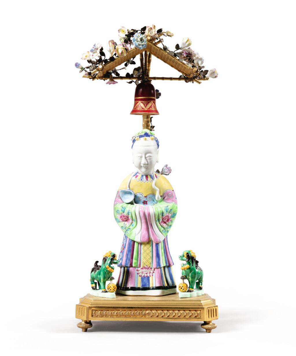 View full screen - View 1 of Lot 91. A gilt-bronze and Chinese porcelain group, second half 19th century, attributed to Maison l'Escalier de Cristal .