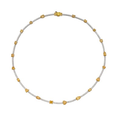 View full screen - View 1 of Lot 202. Colored Diamond and Diamond Necklace.