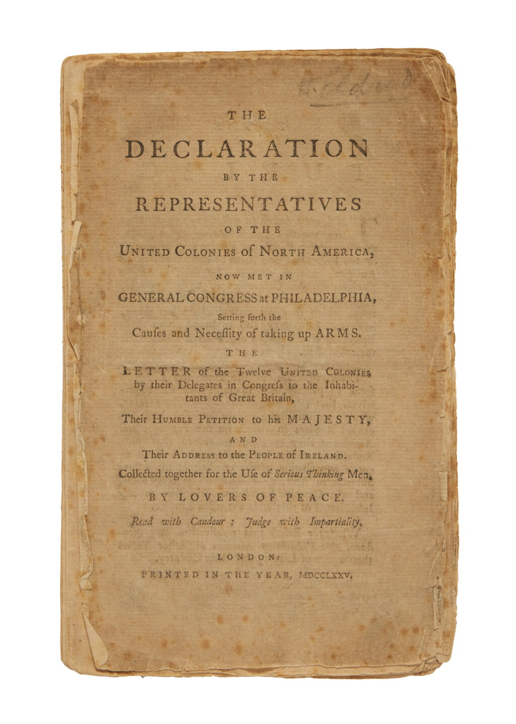 View full screen - View 1 of Lot 19. (Continental Congress) | One of the most important congressional precursors of the Declaration of Independence.