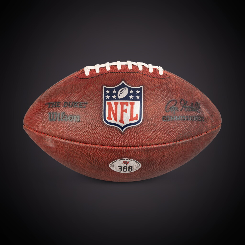 View full screen - View 1 of Lot 4. Tom Brady ‘100,000 Career Passing Yards’ 2022 Tampa Bay Buccaneers Game Used Football.