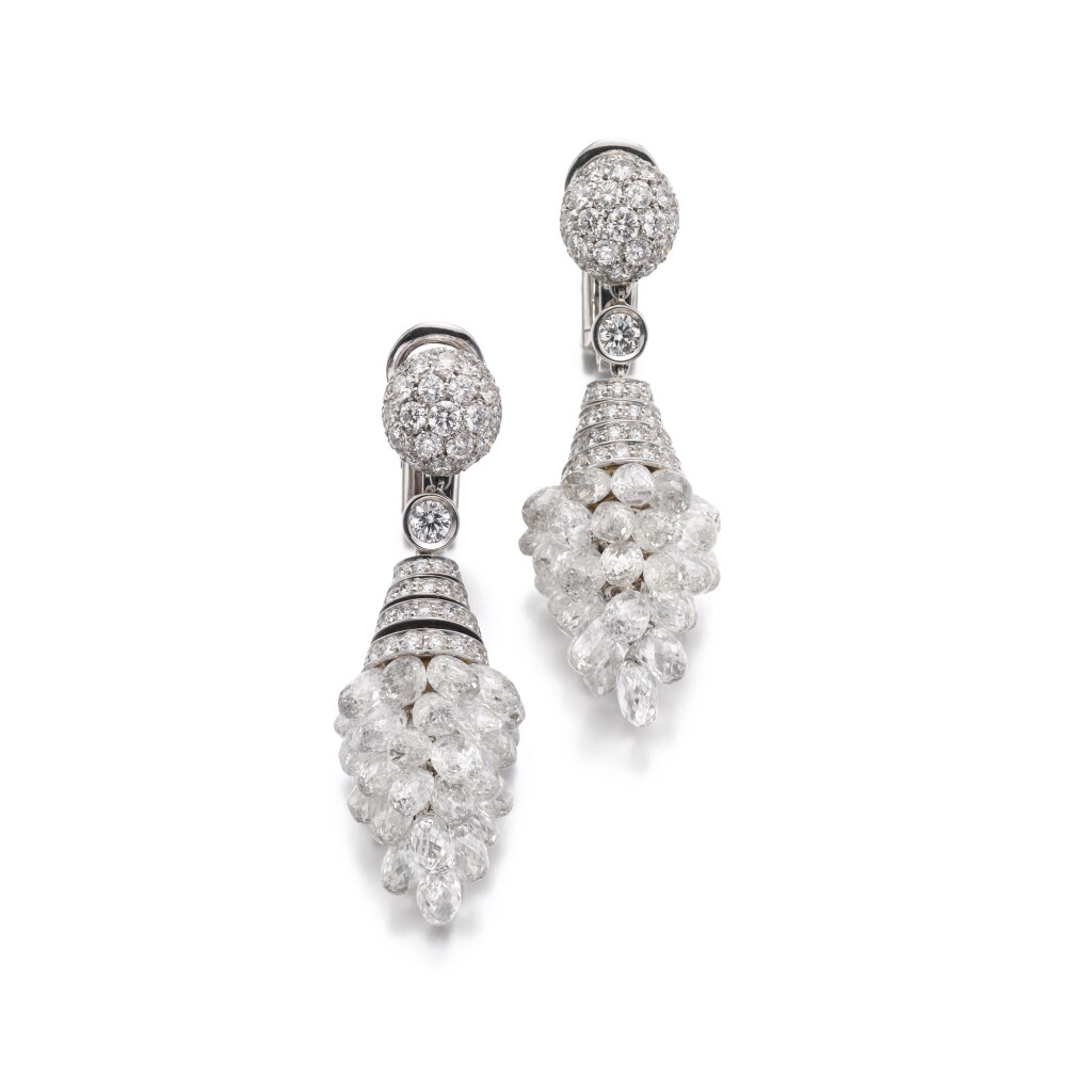 View full screen - View 1 of Lot 228. Pair of diamond pendent earrings | 格拉夫 | 鑽石耳墜一對.
