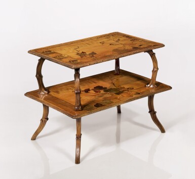 View full screen - View 1 of Lot 225. ÉMILE GALLÉ | A RARE TWO-TIER TEA TABLE.