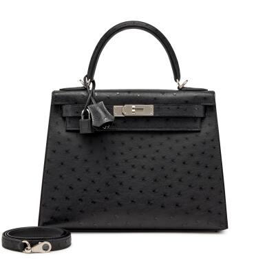 View full screen - View 1 of Lot 58. Black Ostrich Kelly 28 Sellier Palladium Hardware, 2023.