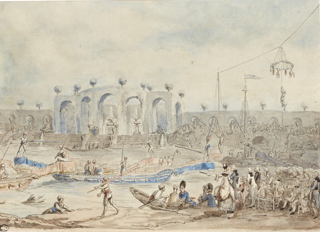 View full screen - View 1 of Lot 431. An Audience watching a Nautical Performance, possibly a Fête organised by the Duc d'Orléans.