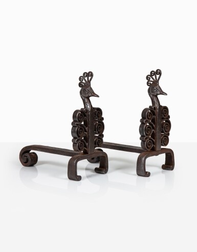View full screen - View 1 of Lot 11. Pair de chenets Paon.