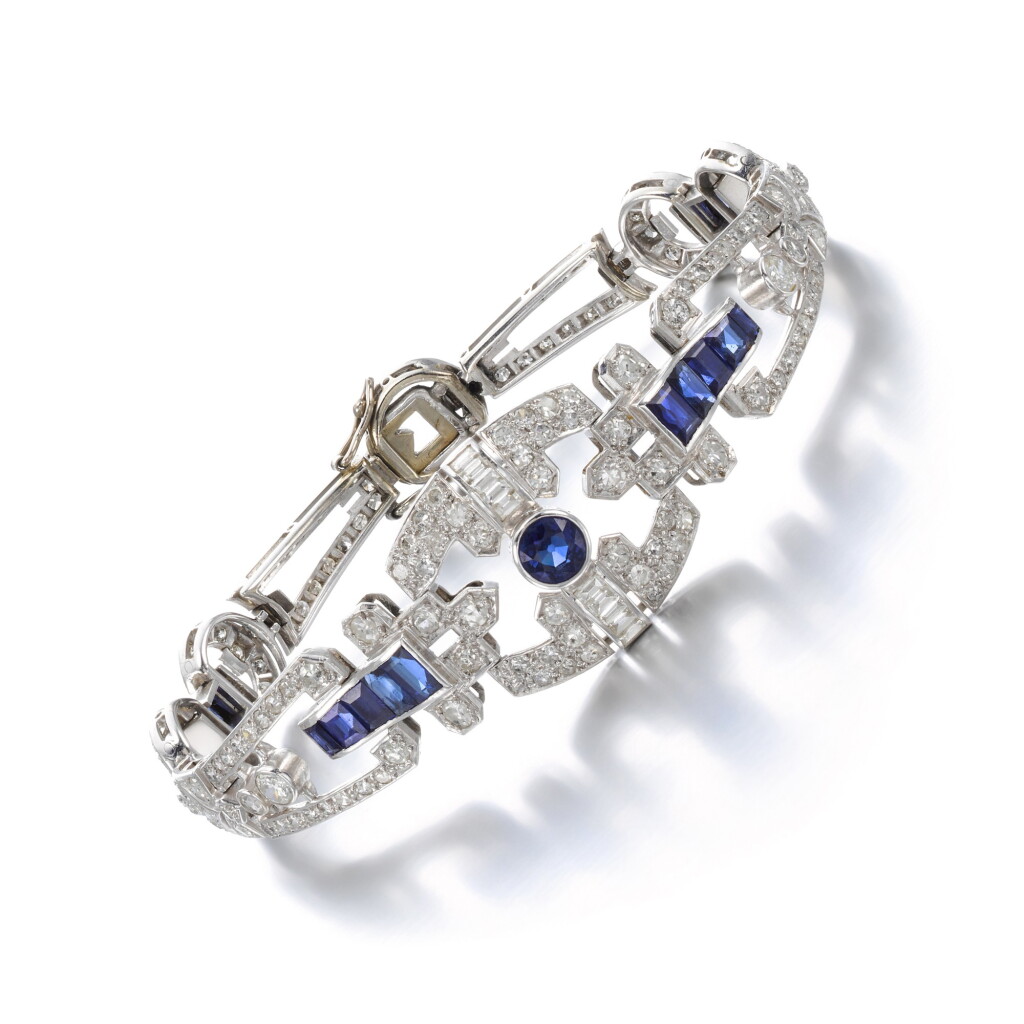 View full screen - View 1 of Lot 234. Sapphire and diamond bracelet, 1950s.