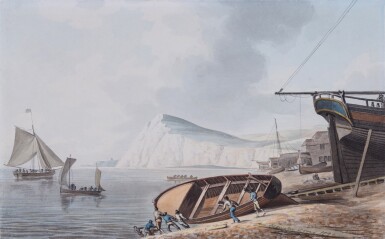 View full screen - View 1 of Lot 191. Pushing out the boat near Shakespeare's Cliff, Dover.