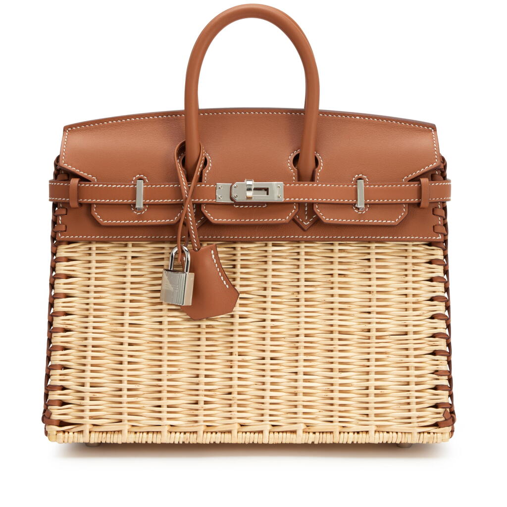 View full screen - View 1 of Lot 26. Limited Edition Gold Swift and Naturel Osier Wicker Picnic Birkin 25 Palladium Hardware, 2024.