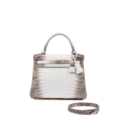 View full screen - View 1 of Lot 7702. White Matte Niloticus Crocodile Himalaya Kelly 25 Retourné Palladium Hardware, 2021.