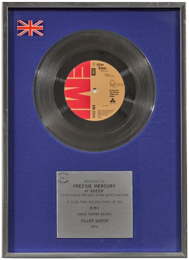 View full screen - View 1 of Lot 2024. Queen – Freddie Mercury's BPI Sales Award For 'Killer Queen'.