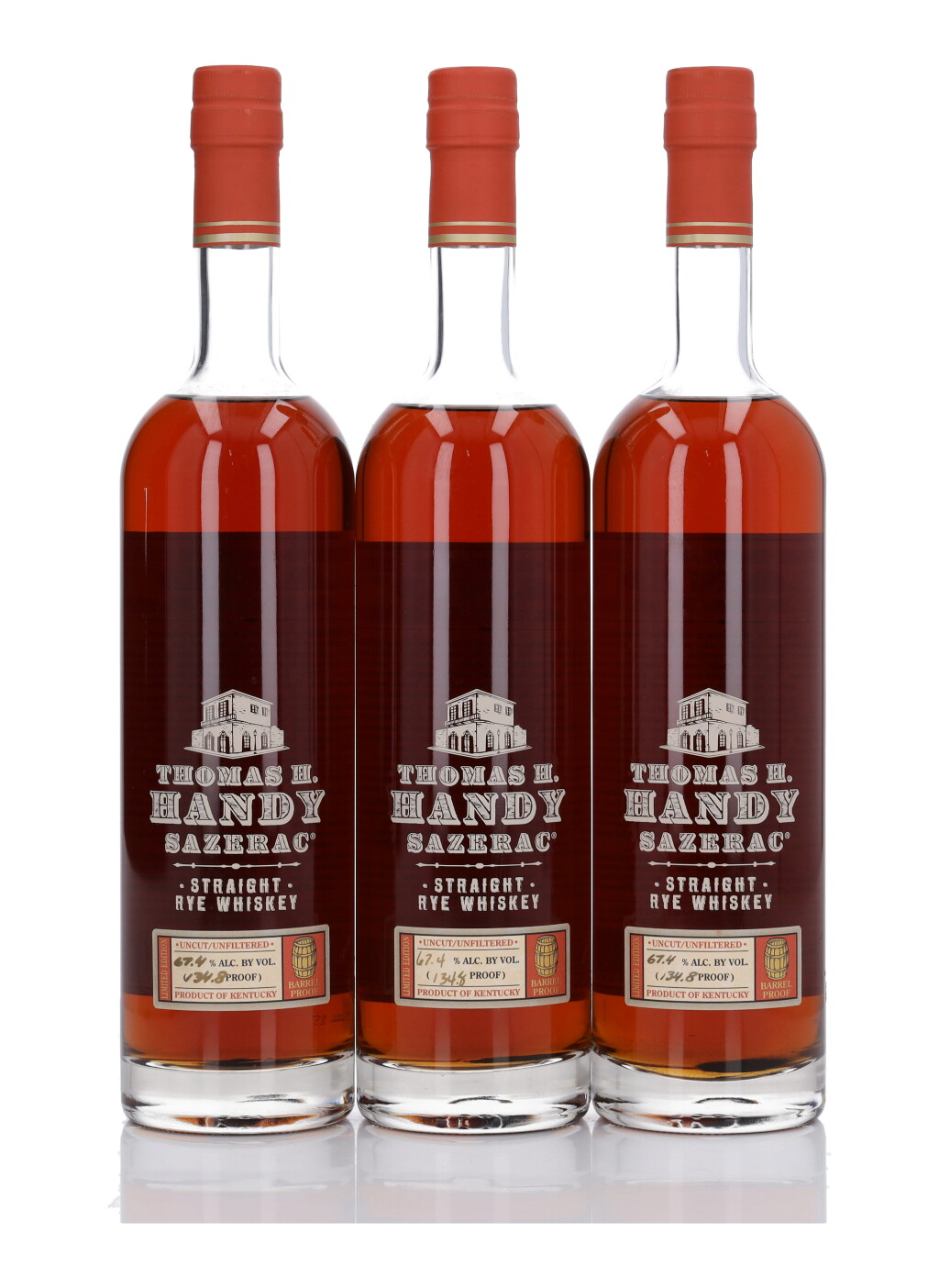 View full screen - View 1 of Lot 403. Thomas H. Handy Rye 2007 Release 134.8 Proof 2001 (3 Bottles 75cl).