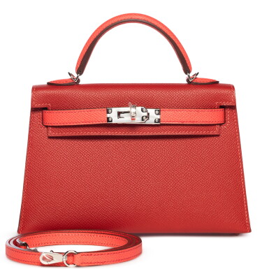 View full screen - View 1 of Lot 1370. Rouge Garance and Sanguine Epsom HSS Mini Kelly II 20 Palladium Hardware, 2023.