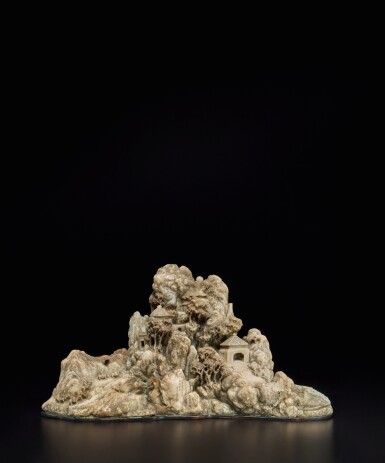 View full screen - View 1 of Lot 184. A rare inscribed Shoushan soapstone 'immortals' mountain, By Wang Zhu, Qing dynasty, 18th century.