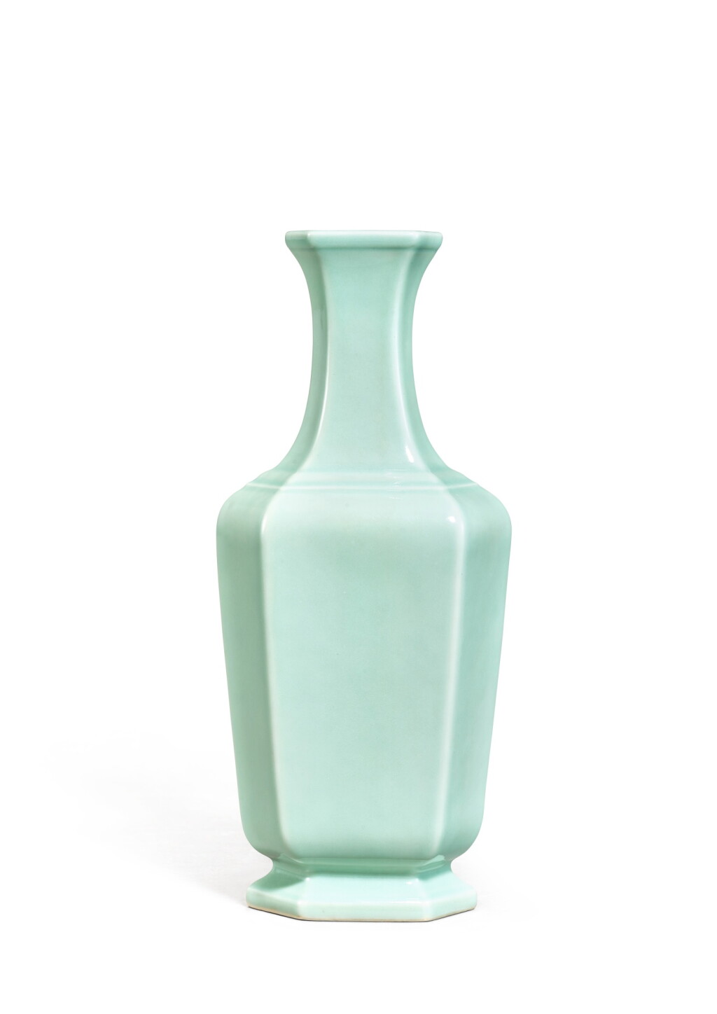 View full screen - View 1 of Lot 3643. A fine and rare celadon-glazed hexagonal vase, Seal mark and period of Qianlong | 清乾隆 粉青釉六方尊 《大清乾隆年製》款.