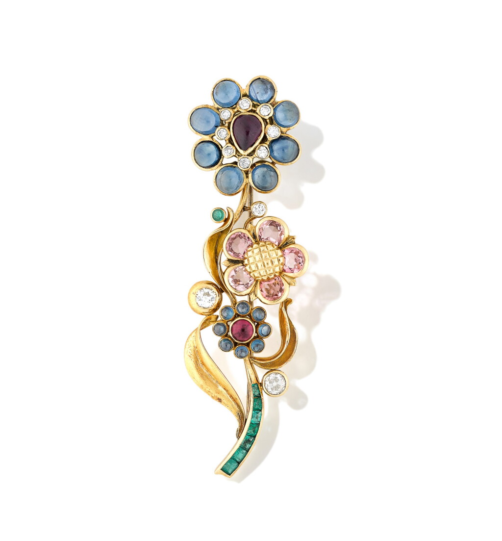 View full screen - View 1 of Lot 417. Broche fleurs | Flower brooch.