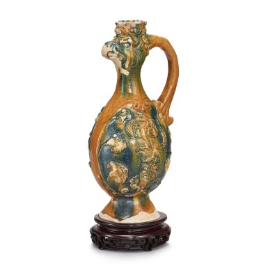 View full screen - View 1 of Lot 311. A sancai 'phoenix' ewer, Tang dynasty 唐 三彩鳳首執壺.