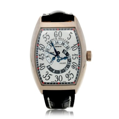 View full screen - View 1 of Lot 52. FRANCK MULLER | REFERENCE 8880 DH R, A WHITE GOLD TONNEAU FORM AUTOMATIC CENTER SECONDS WRISTWATCH WITH ECCENTRIC RETROGRADE HOURS, CIRCA 2010 .