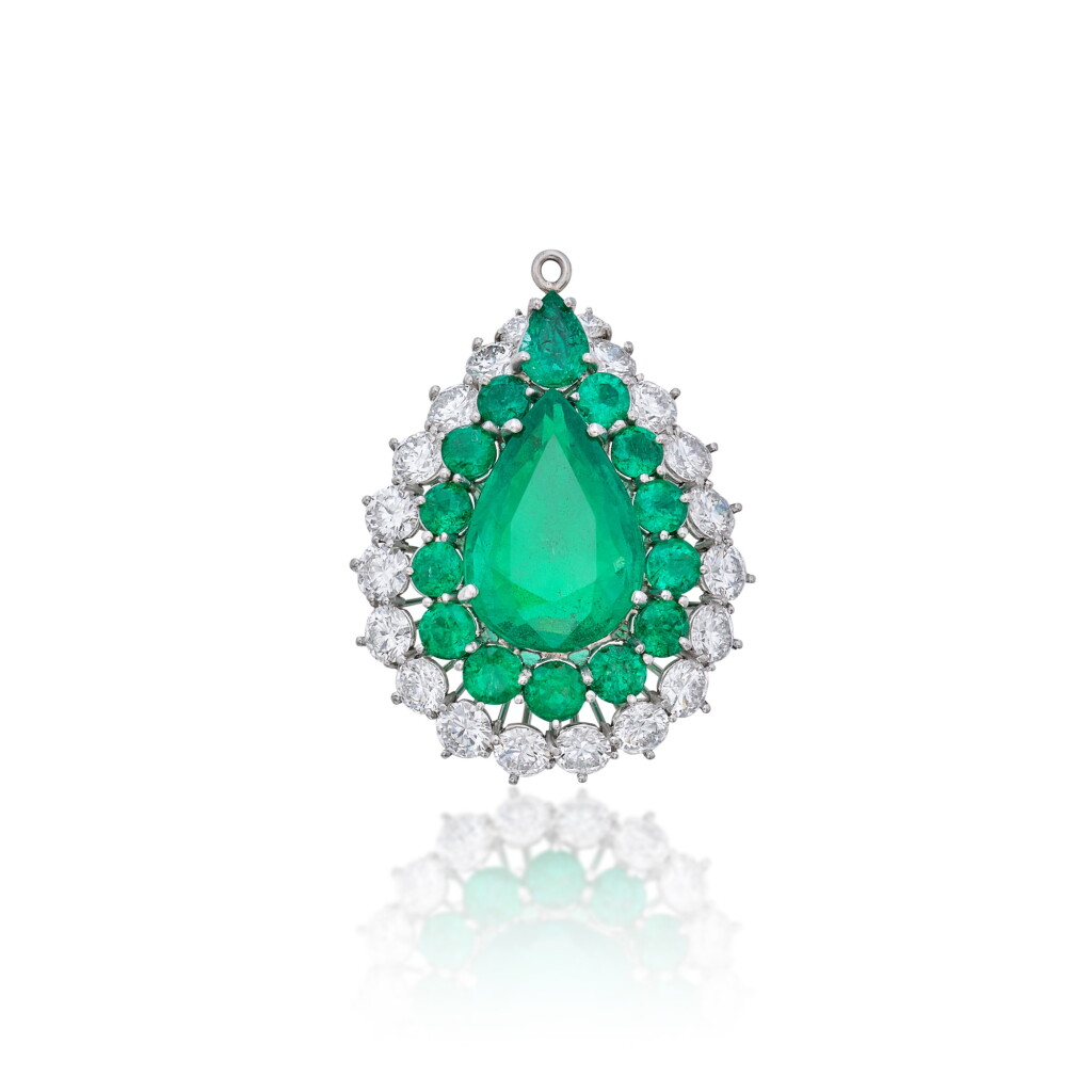 View full screen - View 1 of Lot 325. Emerald and Diamond Pendant.