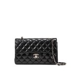 Black Quilted Lambskin Classic Medium Double flap Silver Hardware