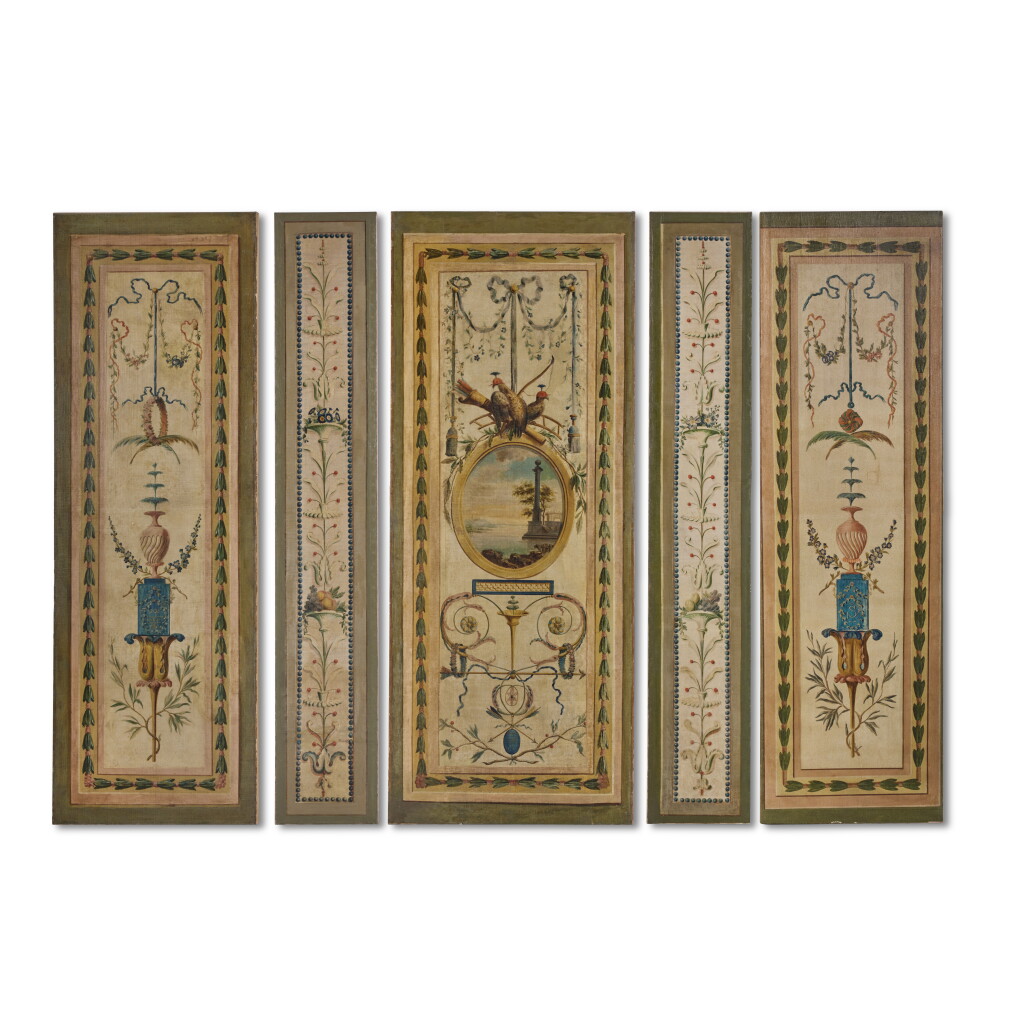 View full screen - View 1 of Lot 658. A Set of Thirteen French Late Louis XVI Painted Wall Panels, Circa 1790.