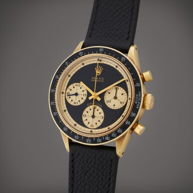 View full screen - View 1 of Lot 103. Reference 6241 Daytona Paul Newman 'John Player Special' | A yellow gold chronograph wristwatch, Circa 1969.