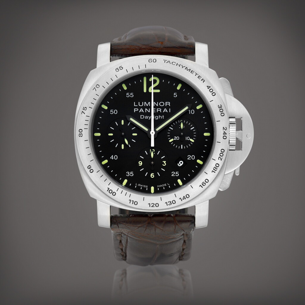 View full screen - View 1 of Lot 8835. Luminor Chrono Daylight, Reference PAM 250 | A stainless steel chronograph wristwatch with date, Circa 2008 | 沛納海 | Luminor Chrono Daylight 型號PAM 250 | 精鋼計時腕錶,備日期顯示,約2008年製.