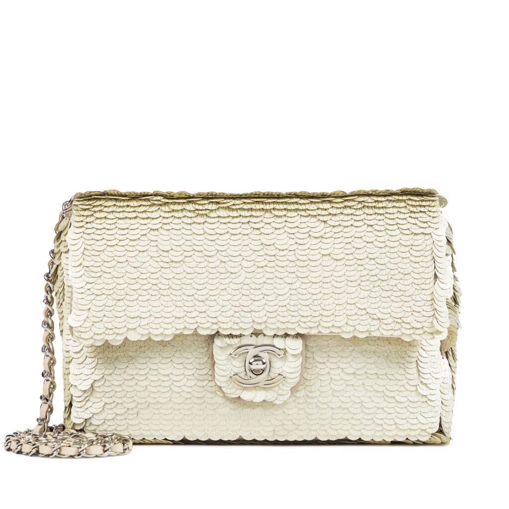 View full screen - View 1 of Lot 337. Crème Sequin Timeless Classic Mini Rectangle Single Flap Silver Hardware, 2011-2012.