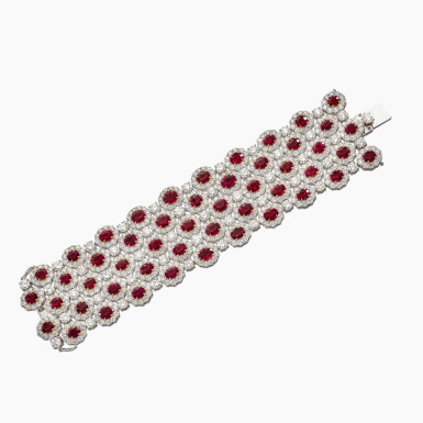 View full screen - View 1 of Lot 1745. Ruby and Diamond Bracelet | 天然「緬甸」未經加熱紅寶石 配 鑽石 手鏈 (紅寶石共重約35.87克拉).