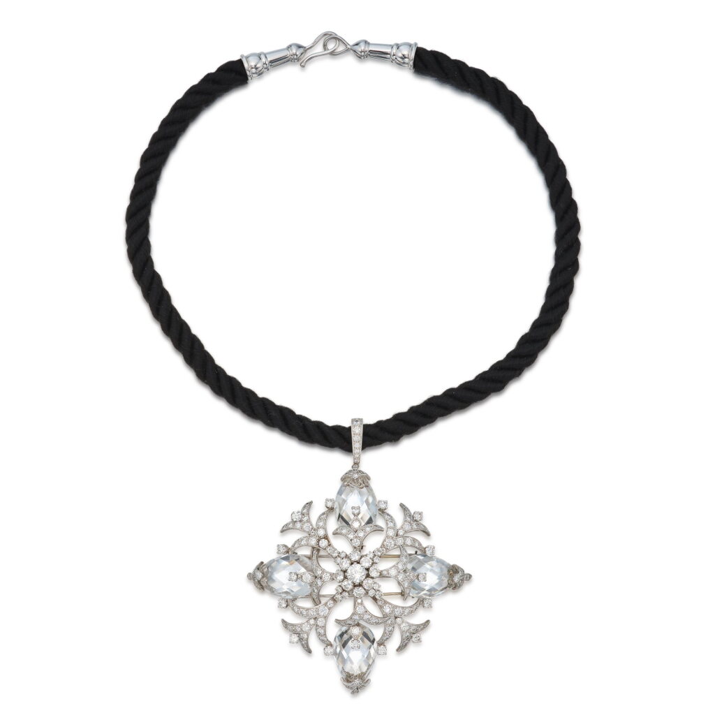 View full screen - View 1 of Lot 97. Rock Crystal and Diamond Pendant-Necklace.